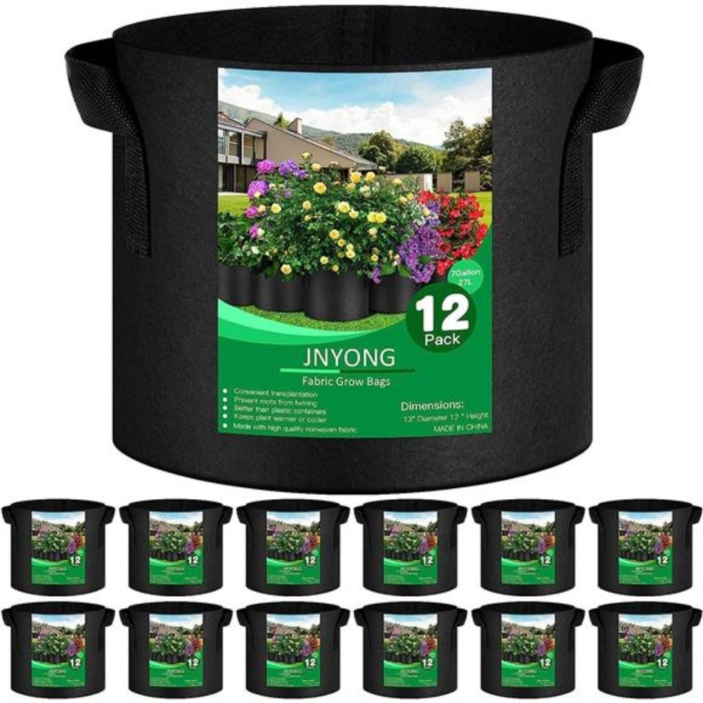 12-Pack 7 Gallon Thickened NonWoven Grow Bags, Aeration Fabric Pots with Handles